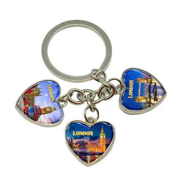 City Themed Metal Keychain With 3 Charms - Heart 40x85 mm - Standart - 2