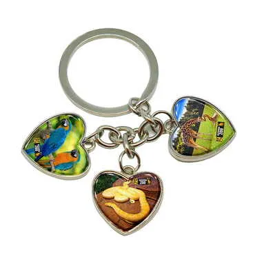 Zoo Themed Metal Keychain With 3 Charms - Heart 40x85 mm