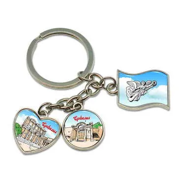 Museum Themed Metal Keychain With 3 Charms - Mixed 40x90 mm