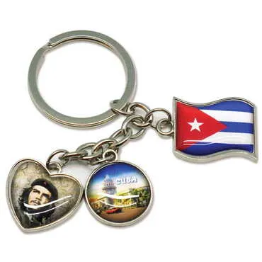 City Themed Metal Keychain With 3 Charms - Mixed 40x90 mm