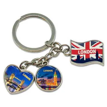 City Themed Metal Keychain With 3 Charms - Mixed 40x90 mm - Standart - 4