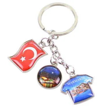 City Themed Metal Keychain With 3 Charms - Mixed 40x90 mm - Standart - 5