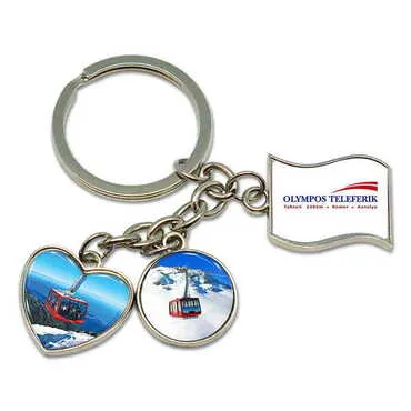 Cable Card Themed Metal Keychain With 3 Charms - Mixed 40x90 mm