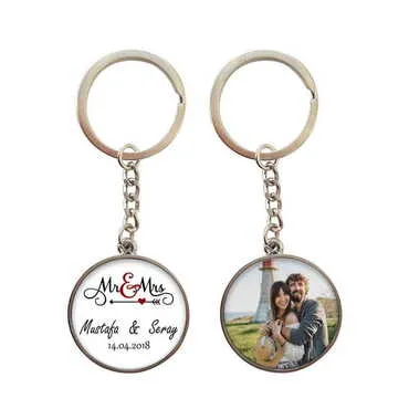 Family Themed Metal Double Face Round Keychain 40x95 mm