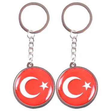 Turkey Themed Metal Double Face Round Keychain 40x95 mm