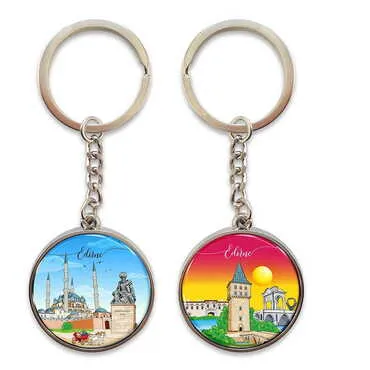 Edirne Themed Metal Double Face Round Keychain 40x95 mm
