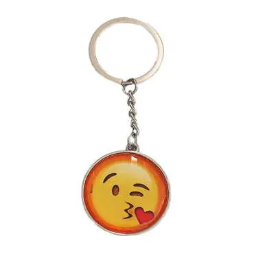 Emoji Themed Metal Double Face Round Keychain 40x95 mm