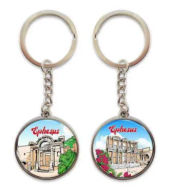 Museum Themed Metal Double Face Round Keychain 40x95 mm