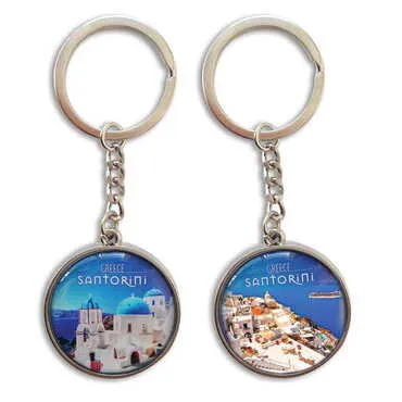 City Themed Metal Double Face Round Keychain 40x95 mm