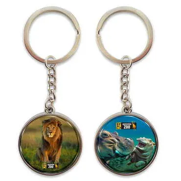 Zoo Themed Metal Double Face Round Keychain 40x95 mm