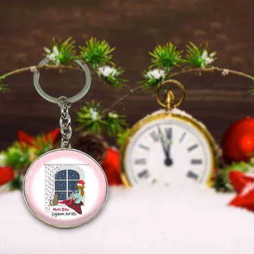 Christmas Themed Metal Round Keychain 40x100 mm