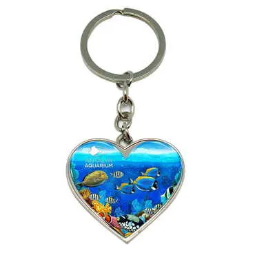Aquapark Themed Metal Heart Keychain 40x90 mm