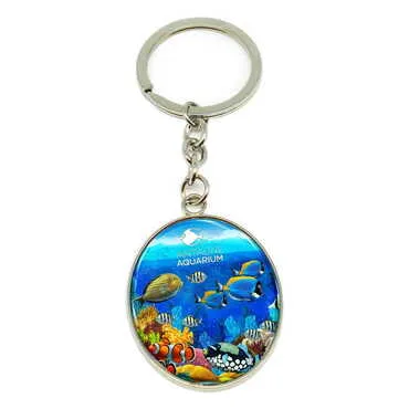 Aquapark Themed Metal Oval Keychain 35x105 mm