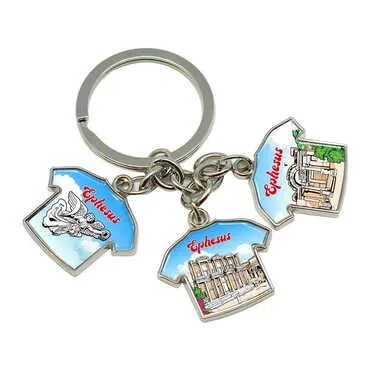 Museum Themed Metal Keychain With 3 Charms - T-Shirt 40x95 mm