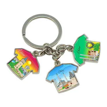 City Themed Metal Keychain With 3 Charms - T-Shirt 40x95 mm - Standart - 3