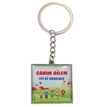Toptan Aileye Özel Myros Metal Kare Anahtarlık 36x95 mm