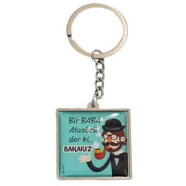 Dad Themed Metal Square Shaped Double Face Keychain 36x95 mm