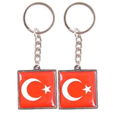 Turkey Themed Metal Square Shaped Double Face Keychain 36x95 mm