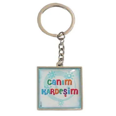 Sibling Themed Metal Square Shaped Double Face Keychain 36x95 mm