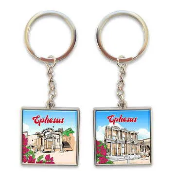 Museum Themed Metal Square Shaped Double Face Keychain 36x95 mm