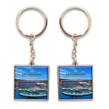 Hotel Themed Metal Square Shaped Double Face Keychain 36x95 mm
