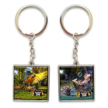 Zoo Themed Metal Square Shaped Double Face Keychain 36x95 mm