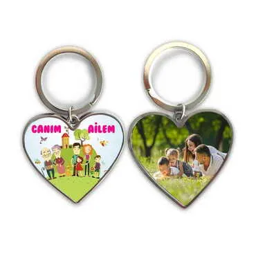 Family Themed Metal Heart ShapedDouble Face Keychain 45x90 mm