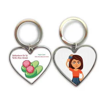 Mom Themed Metal Heart ShapedDouble Face Keychain 45x90 mm