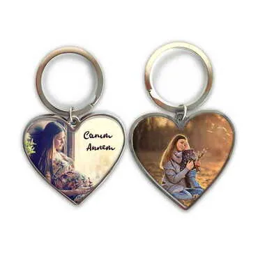 Mom Themed Metal Heart ShapedDouble Face Keychain 45x90 mm