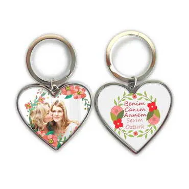 Mom Themed Metal Heart ShapedDouble Face Keychain 45x90 mm