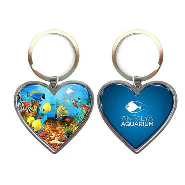 Aquapark Themed Metal Heart ShapedDouble Face Keychain 45x90 mm