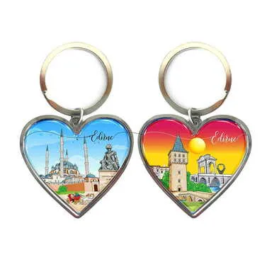 City Themed Metal Heart ShapedDouble Face Keychain 45x90 mm - Standart - 2