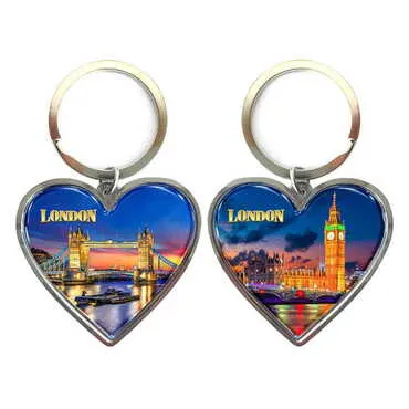 City Themed Metal Heart ShapedDouble Face Keychain 45x90 mm - Standart - 3