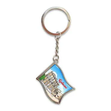 Ephesus Themed Metal Flag Shaped Keychain 40x105 mm