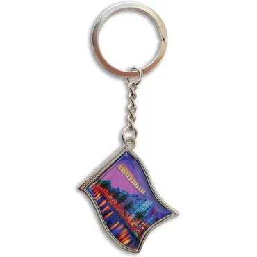 City Themed Metal Flag Shaped Keychain 40x105 mm
