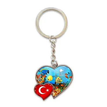 Toptan Aquapark Temalı Myros Metal Çift Kalpli Anahtarlık 40x94 mm - Standart