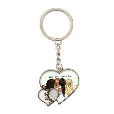 Friend Themed Metal Double Heart Shaped Keychain 40x94 mm