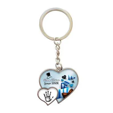 Dad Themed Metal Double Heart Shaped Keychain 40x94 mm