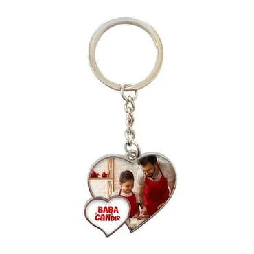 Dad Themed Metal Double Heart Shaped Keychain 40x94 mm