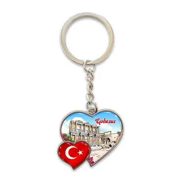 Museum Themed Metal Double Heart Shaped Keychain 40x94 mm