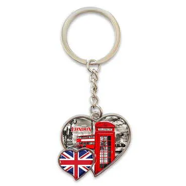 City Themed Metal Double Heart Shaped Keychain 40x94 mm - Standart - 2