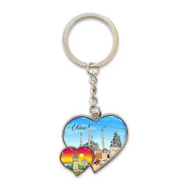 City Themed Metal Double Heart Shaped Keychain 40x94 mm - Standart - 3