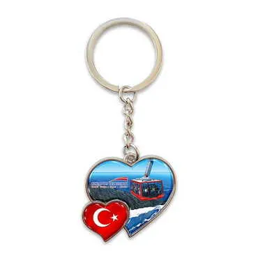 Cable Card Themed Metal Double Heart Shaped Keychain 40x94 mm