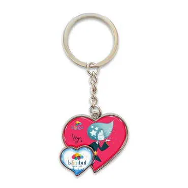 Theme Park Themed Metal Double Heart Shaped Keychain 40x94 mm