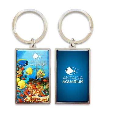 Aquapark Themed Metal Big Rectangle Keychain 32x88 mm