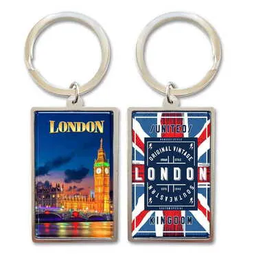 London Themed Metal Big Rectangle Keychain 32x88 mm