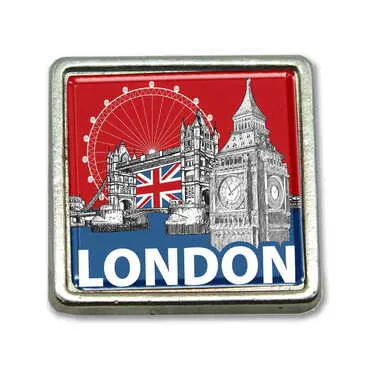 Toptan Londra Temalı Myros Metal Kare Rozet 18x18 mm - Standart - 3