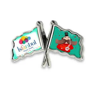 Theme Park Themed Customised Souvenir Metal Double Flag Pin - Standart