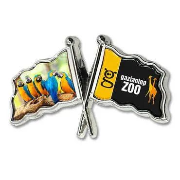 Toptan Hayvanat Bahçesi Temalı Myros Çift Bayrak Rozet 35x20 mm - Standart