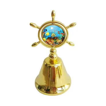 Aquapark Themed Collectible Souvenir Double Face Metal Spinner Rudder Bell - Golden Color